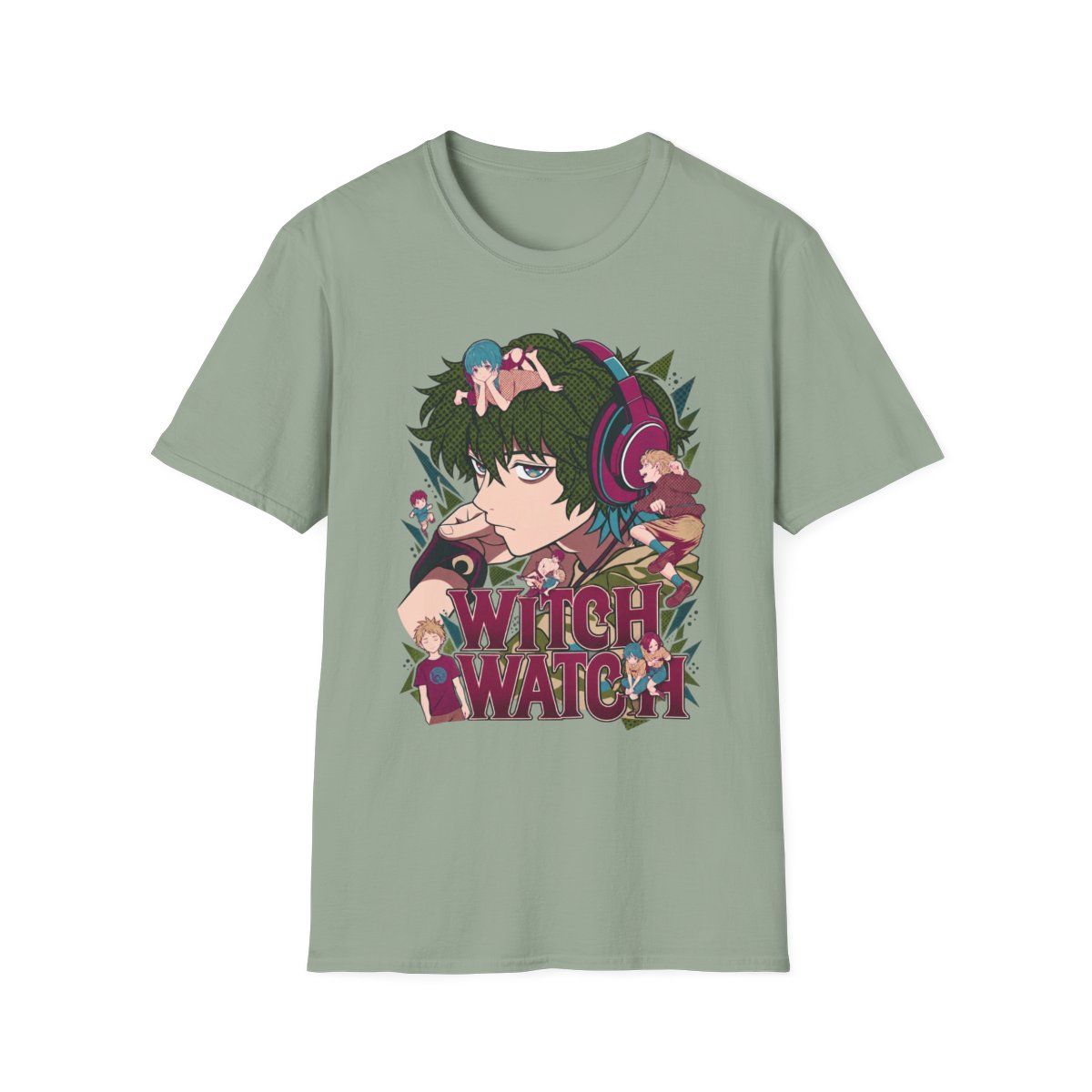 Witch Watch anime girl illustration T-Shirt | headphones, mushrooms, forest vibes | Witch Watch Anime - alternate angle 5, merchandise