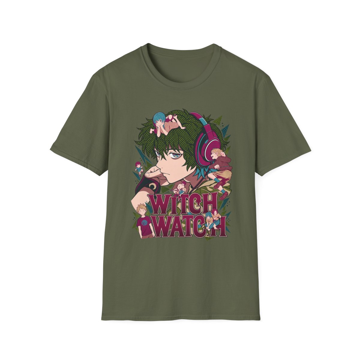 Witch Watch anime girl illustration T-Shirt | headphones, mushrooms, forest vibes | Witch Watch Anime - alternate angle 4, merchandise