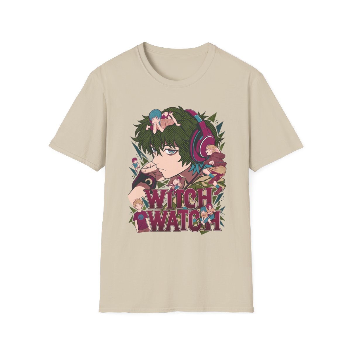 Witch Watch anime girl illustration T-Shirt | headphones, mushrooms, forest vibes | Witch Watch Anime - alternate angle 3, merchandise