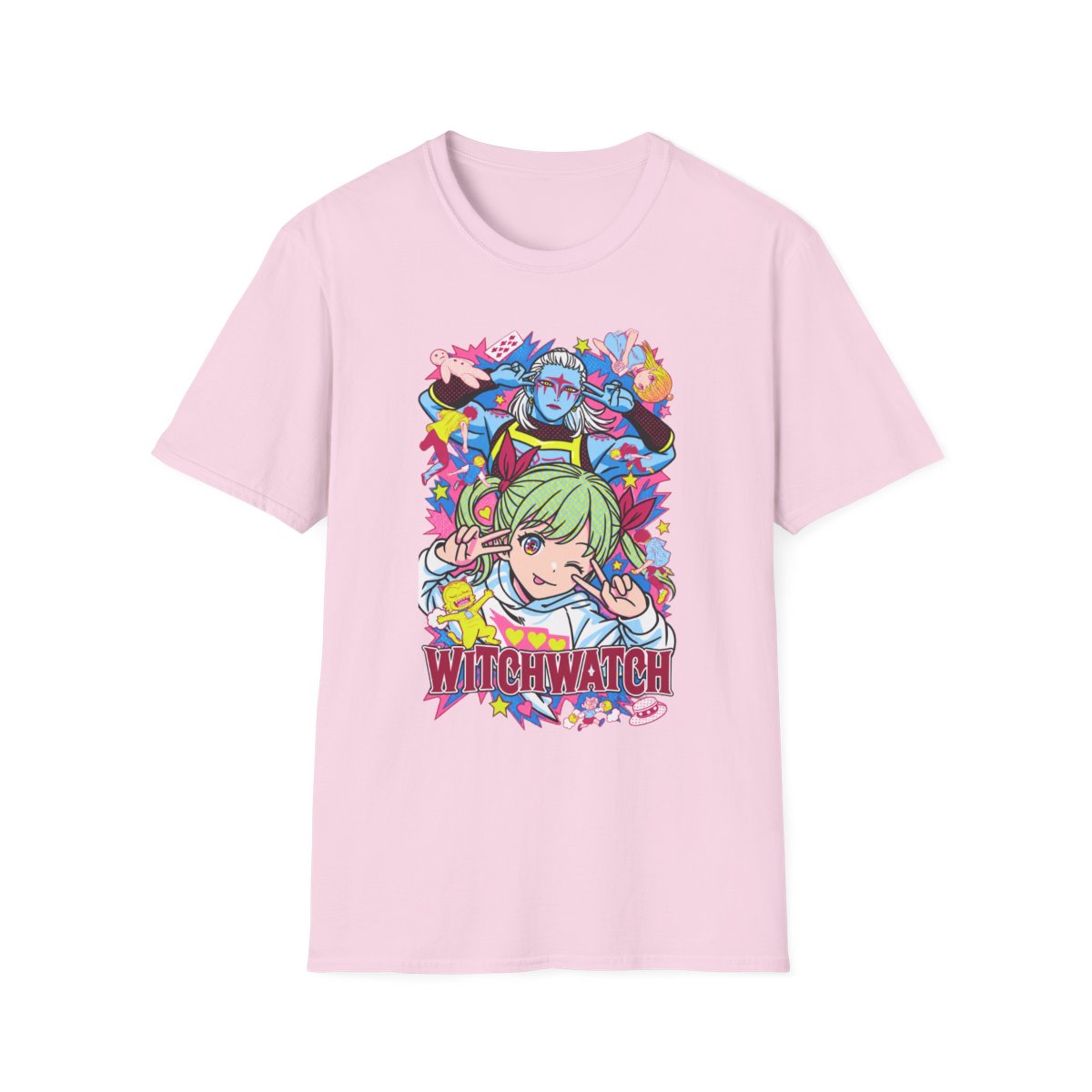 Witchwatch Anime Characters T-Shirt | Colorful Magical Girl Illustration | Witch Watch Anime - alternate angle 5, merchandise