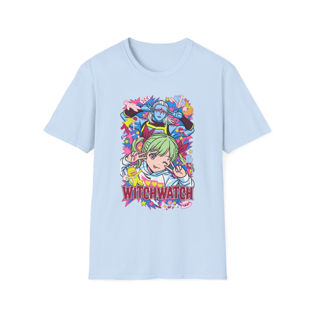 Witchwatch Anime Characters T-Shirt | Colorful Magical Girl Illustration | Witch Watch Anime - alternate angle 4, merchandise