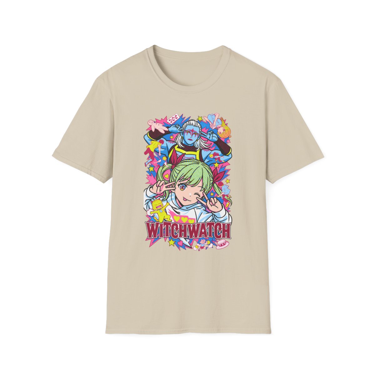 Witchwatch Anime Characters T-Shirt | Colorful Magical Girl Illustration | Witch Watch Anime - alternate angle 2, merchandise