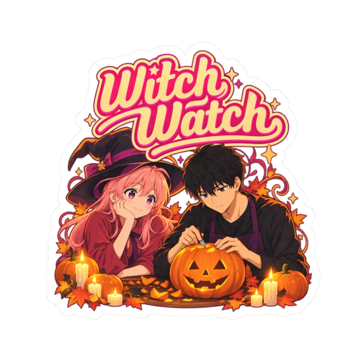 Witch Watch sticker | Kiss-Cut Halloween anime pumpkin sticker | Witch Watch Anime - alternate angle 3, merchandise
